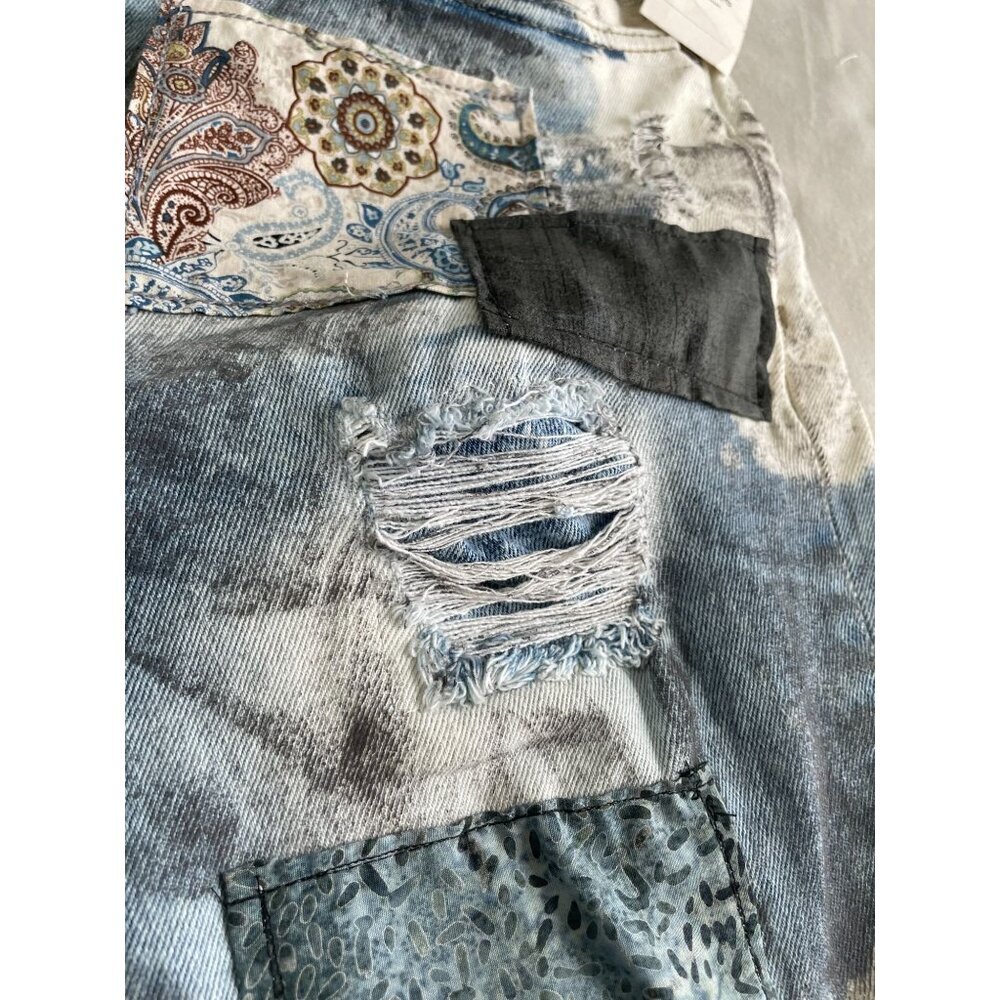 VTG Style FWRD Mens Custom Patchwork by Angelina Vanelli Distressed Denim Shorts - Picture 7 of 13